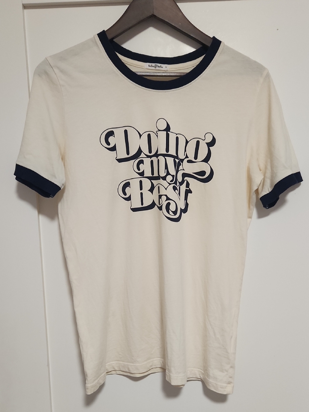 Cream & Navy Graphic Ringer Tee - Doing My Best